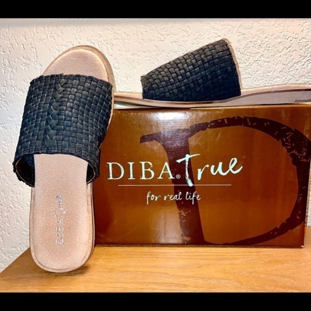NIB-Diba True Black Leather Slide Sandal